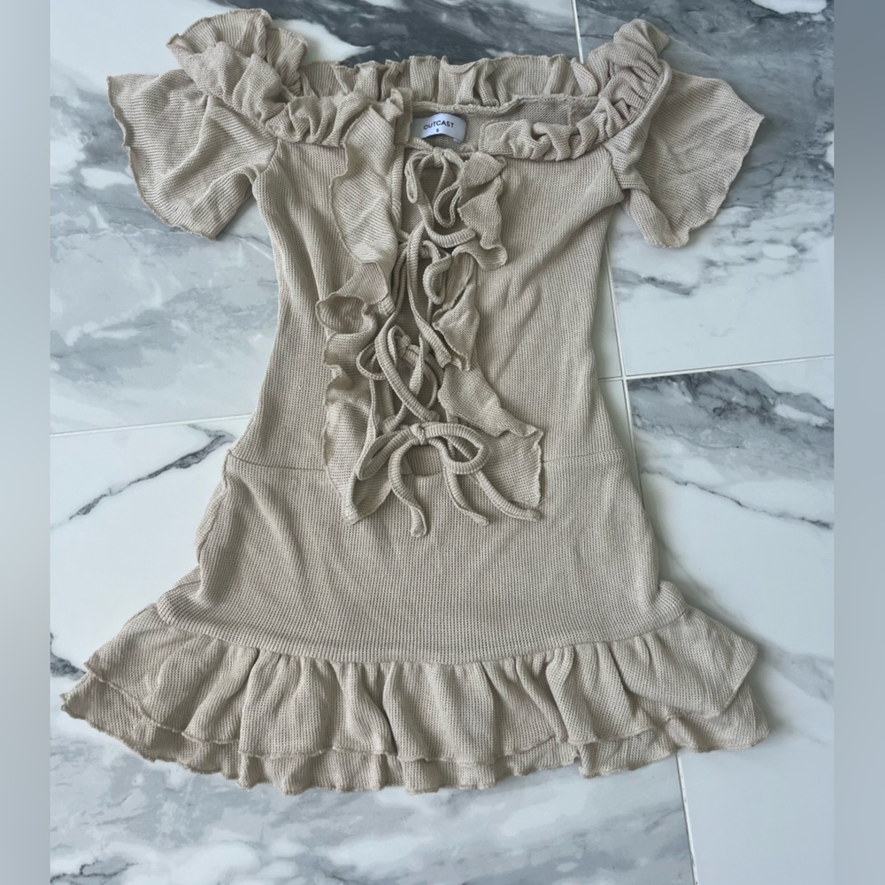 Outcast Beige Off-Shoulder Mini Dress